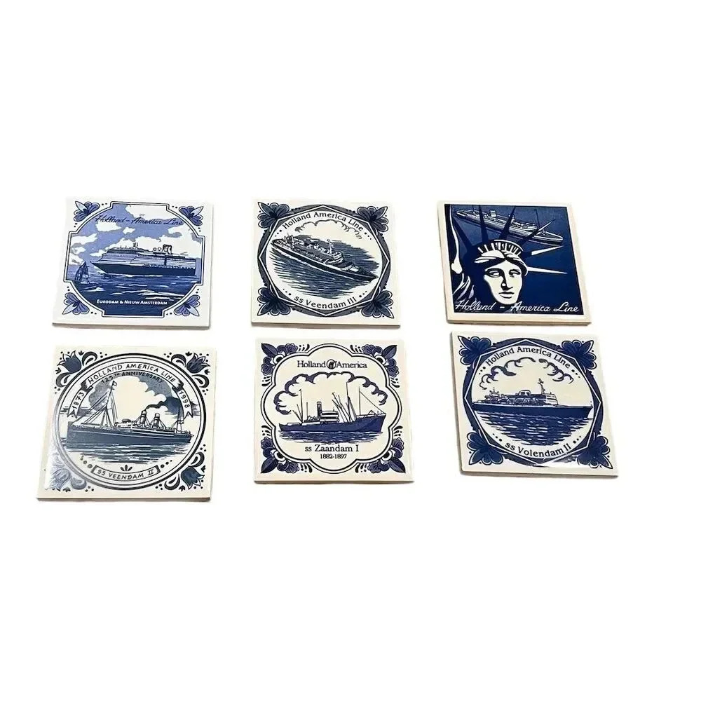 Vintage Holland America Line Porcelain Coasters Set of 6